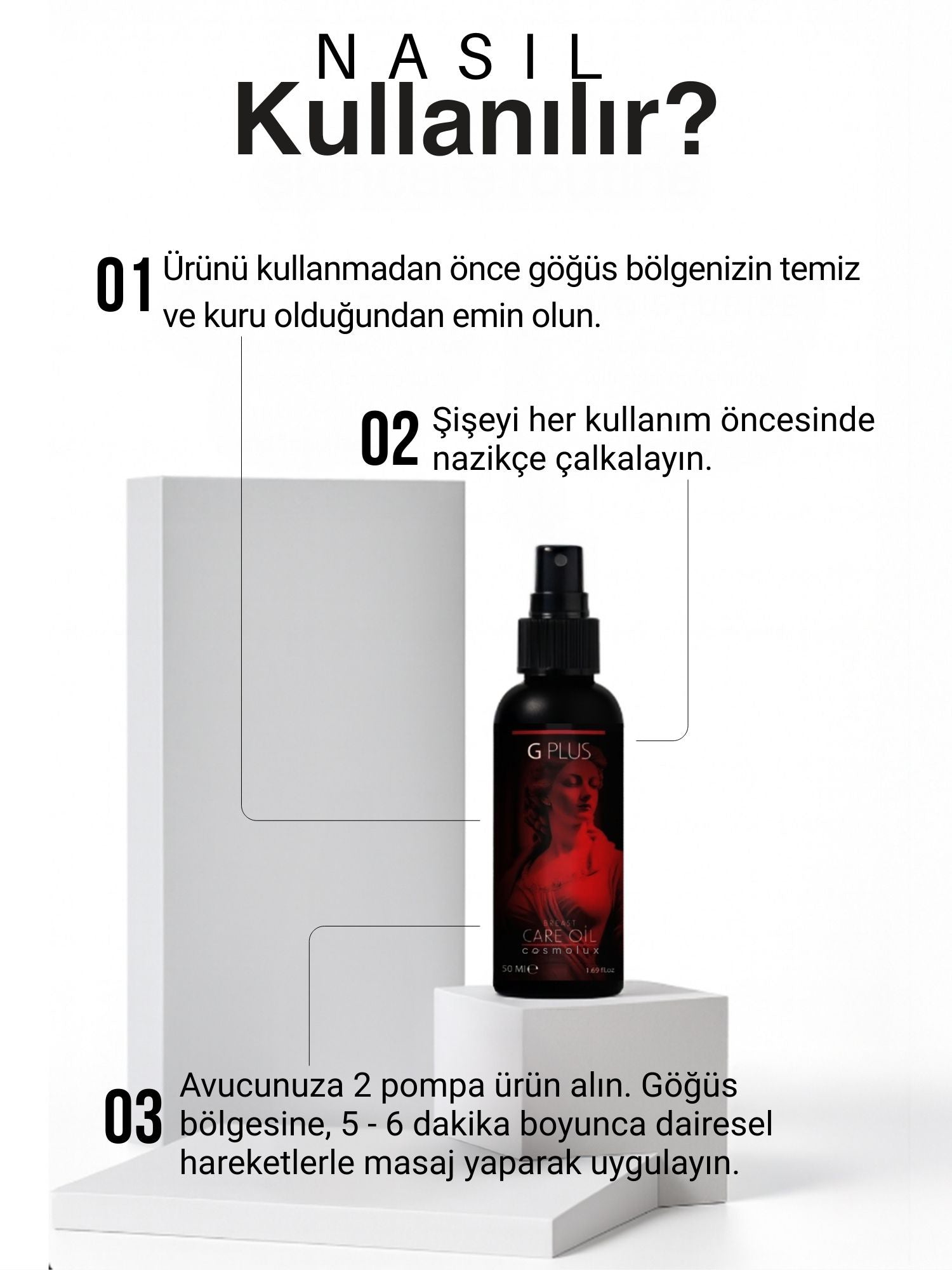 G Plus Kadınlara Özel Dolgunluk ve Sıkılaştırıcı Etkili - Bitkisel Bakım Göğüs Masaj Yağı 50 ml